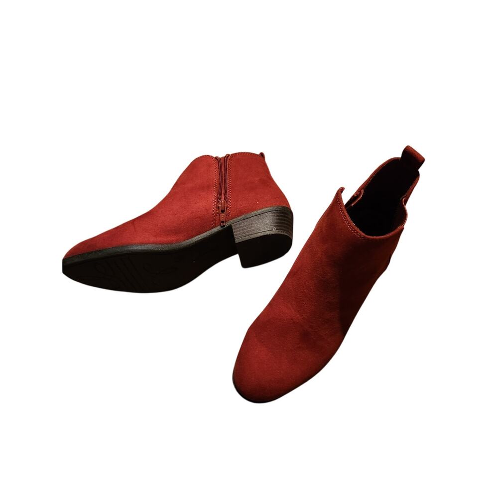 SO Terracotta Ankle Boots Women Size 9M Faux Suede Block Heel - Picture 2 of 8